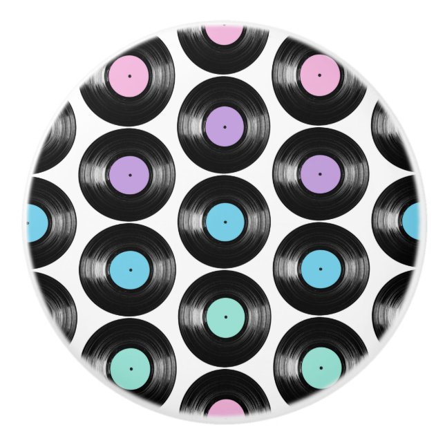 Retro Vinyl Records Colourful Pattern Design Ceramic Knob (Front)
