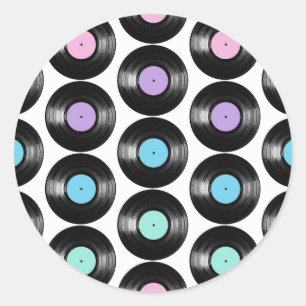 Retro Vinyl Records Colourful Pattern Design Classic Round Sticker