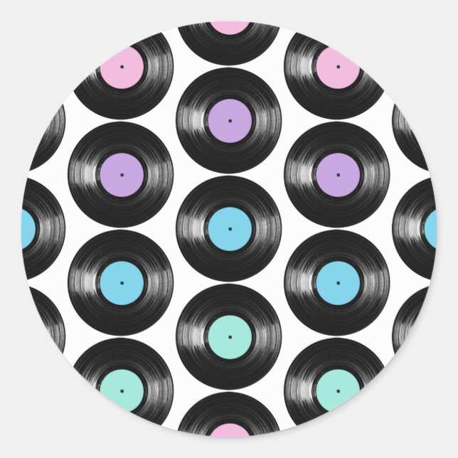 Retro Vinyl Records Colourful Pattern Design Classic Round Sticker (Front)
