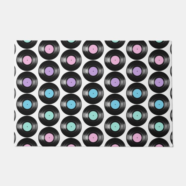 Retro Vinyl Records Colourful Pattern Design Doormat (Front)