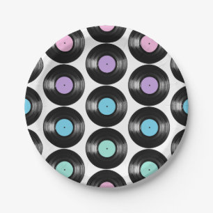 Retro Vinyl Records Colourful Pattern Design Paper Plate