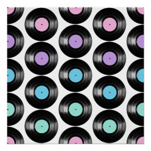 Retro Vinyl Records Colourful Pattern Design Poster