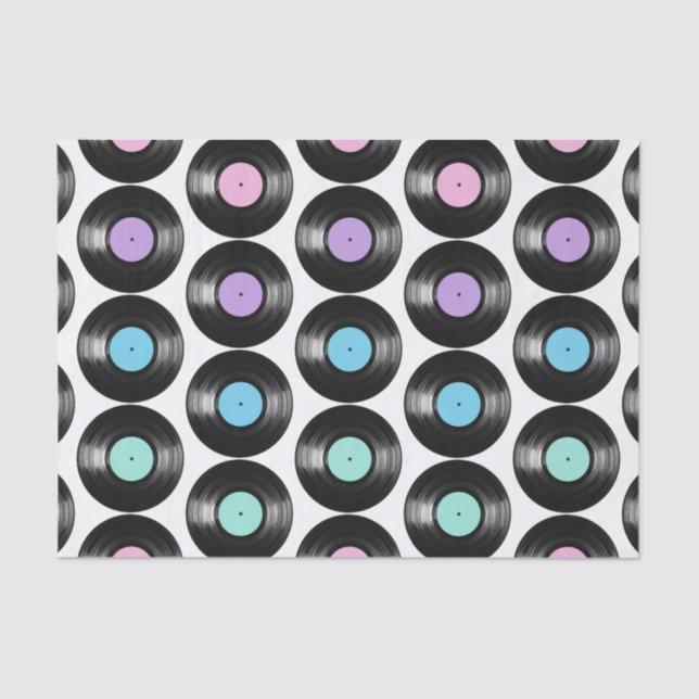 Retro Vinyl Records Colourful Pattern Design Tissue Paper (Front)