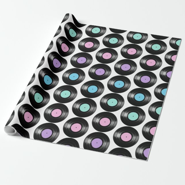 Retro Vinyl Records Colourful Pattern Design Wrapping Paper (Unrolled)