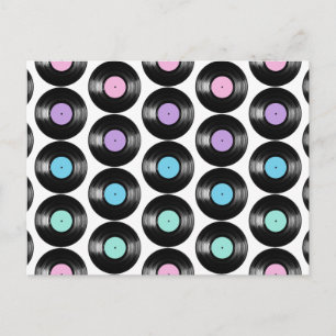 Retro Vinyl Records Colourful Pattern Postcard