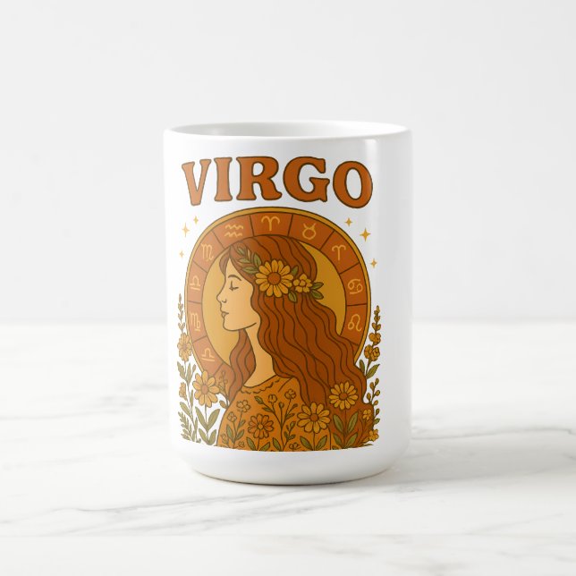 Retro Virgo Zodiac Boho Floral Astrology  Coffee Mug (Center)
