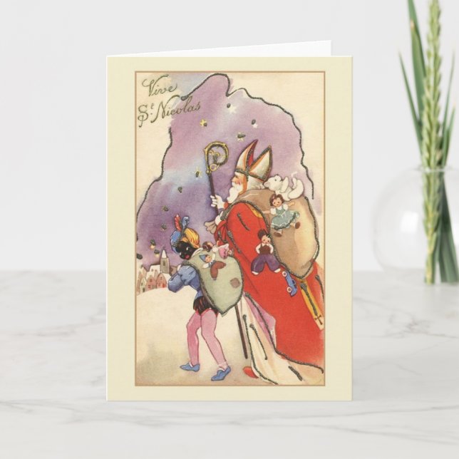 Retro Vive St. Nicolas French Christmas Card (Front)