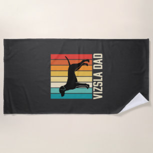 Retro Vizsla Dad Dog Silhouette Beach Towel