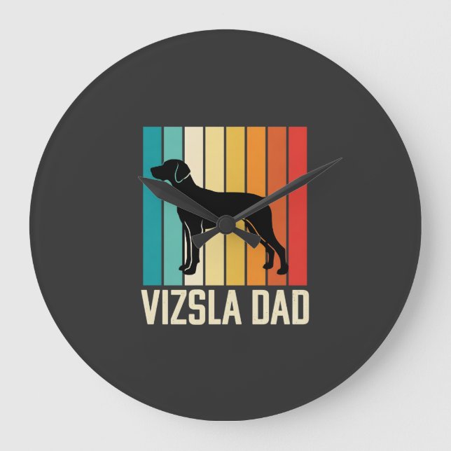 Retro Vizsla Dad Dog Silhouette Large Clock (Front)
