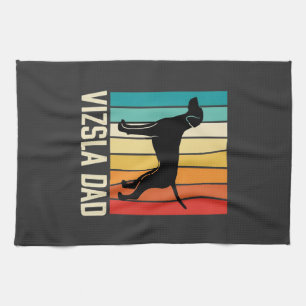 Retro Vizsla Dad Dog Silhouette Tea Towel