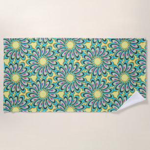 Retro Vortex Petal Burst Pattern Beach Towel