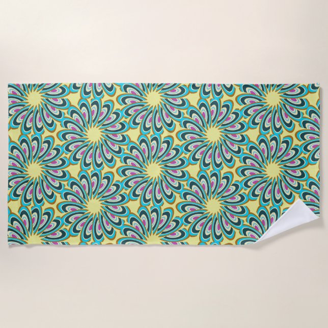 Retro Vortex Petal Burst Pattern Beach Towel (Front)