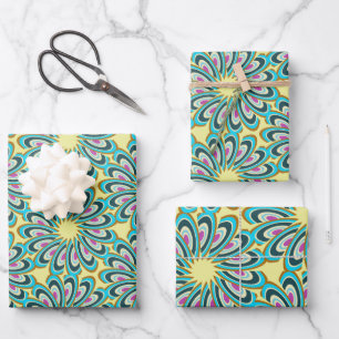 Retro Vortex Petal Burst Pattern Wrapping Paper Sheet