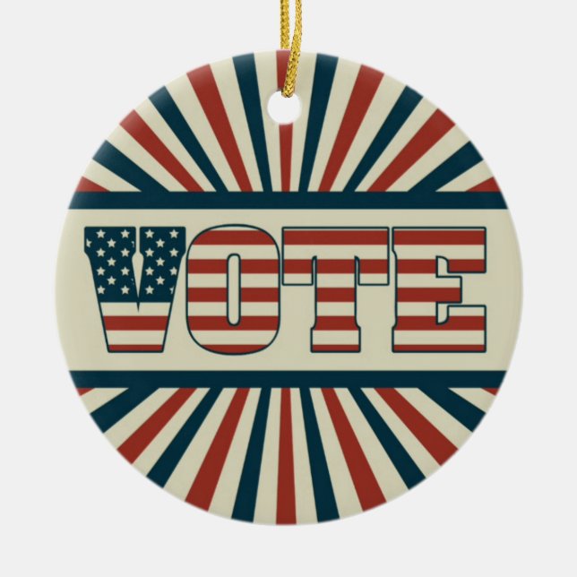 Retro vote, all gear ceramic tree decoration (Front)