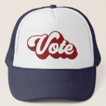 Retro Vote | Red Trucker Hat<br><div class="desc">Get out and vote this election year! This hat features the text Vote in a red retro font! Also available in blue!</div>