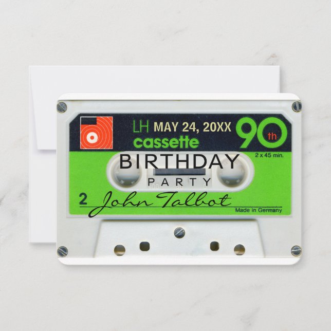 Retro W Audiotape 90th birthday Party Invitation (Front)