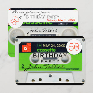 Retro W Cassette Tape 50th birthday Party Inv Invitation