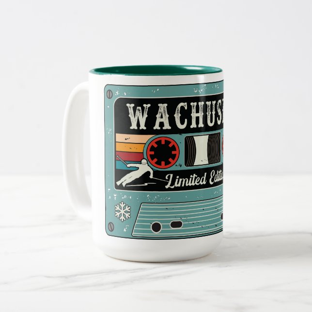 Retro Wachusett Mountain Ski  Two-Tone Coffee Mug (Front Left)