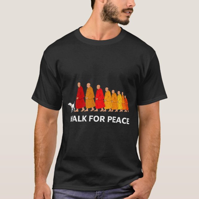 Retro walk for peace monks with aloka dog  T-Shirt (Front)