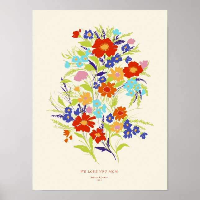 Retro Wallpaper Wildflower Art Print with Text (Front)
