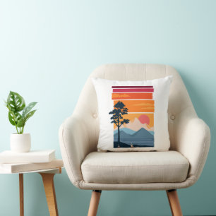 Retro Wanderlust Sunset Mountain Nature’s Beauty Cushion
