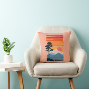 Retro Wanderlust Sunset Mountain Nature’s Beauty Cushion