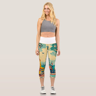 Retro Wanderlust Tee Collection - Vintage Travel P Capri Leggings