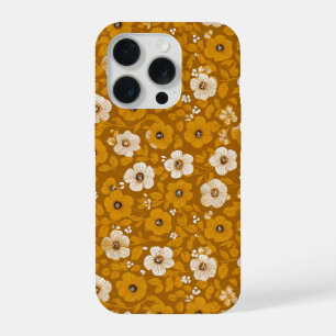 Retro Warm Tone Flower Mustard Floral Pattern iPhone 15 Pro Case