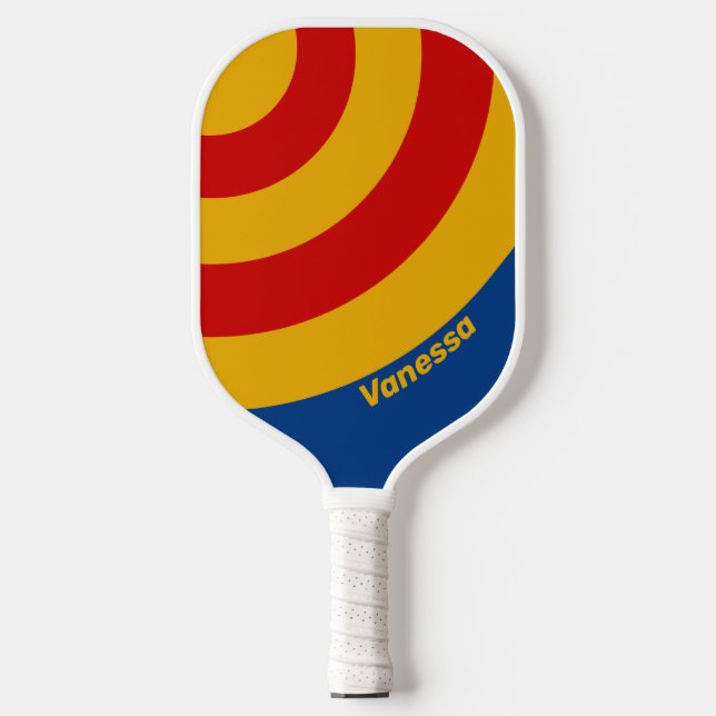 Retro Warmhearted Circle Stripe with Name Pickleball Paddle (Front)