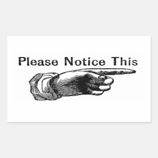 Retro warning sign: Hand pointing finger to notice Rectangular Sticker