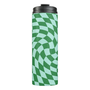 Retro Warped Blue Green Checks Chequered Thermal Tumbler