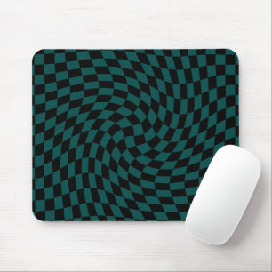 Retro Warped Jungle Green Black Checks Chequered   Mouse Mat