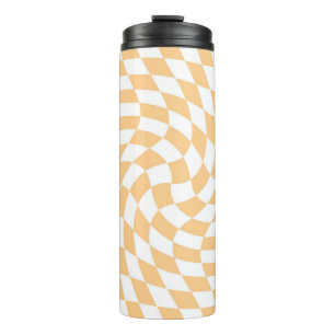 Retro Warped Pastel Peach Checks Chequered Thermal Tumbler