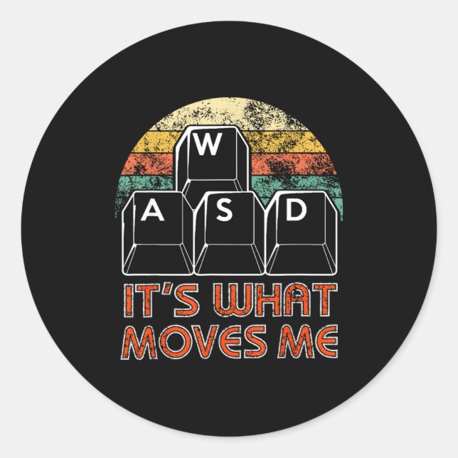 Retro Wasd Gaming Keys Funny Pc Gamer Design  Classic Round Sticker (Front)