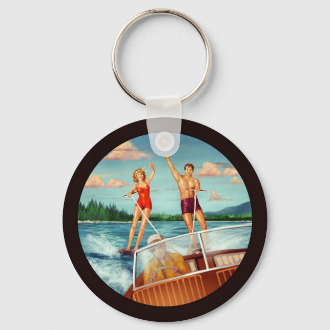 Retro Water Skiing Key Ring (Front)
