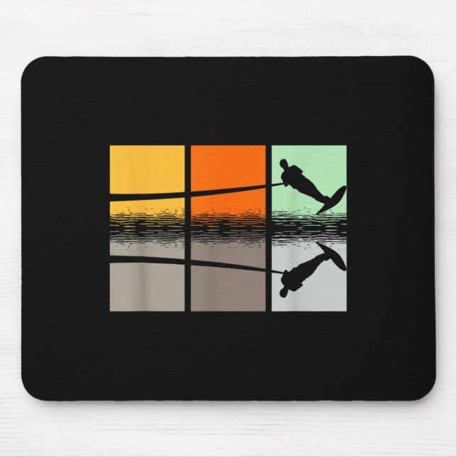 Retro Water Skiing Silhouette Wave Lover Ski Rope  Mouse Mat (Front)
