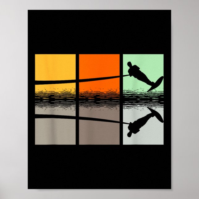 Retro Water Skiing Silhouette Wave Lover Ski Rope  Poster (Front)
