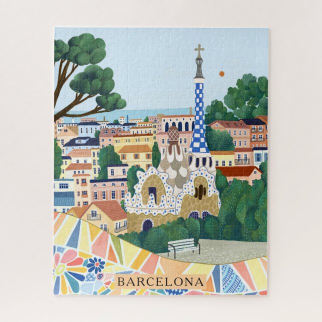 Retro Watercolor Barcelona Spain Travel  Jigsaw Puzzle (Vertical)