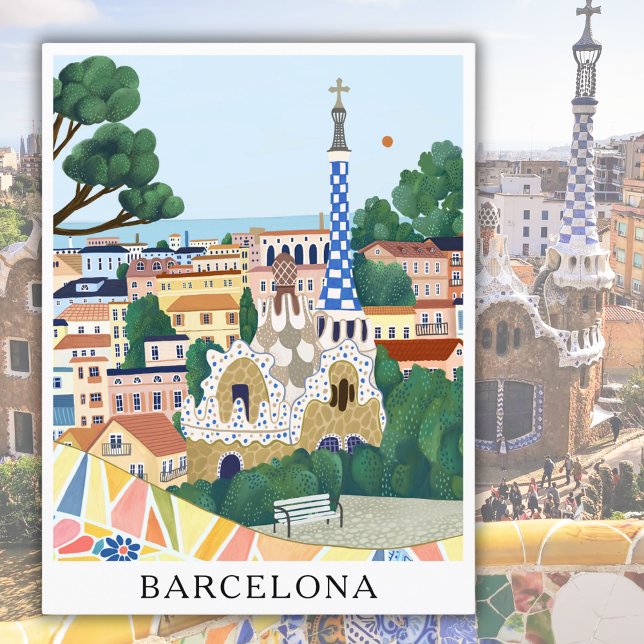Retro Watercolor Barcelona Spain Travel  Postcard (Creator Uploaded)