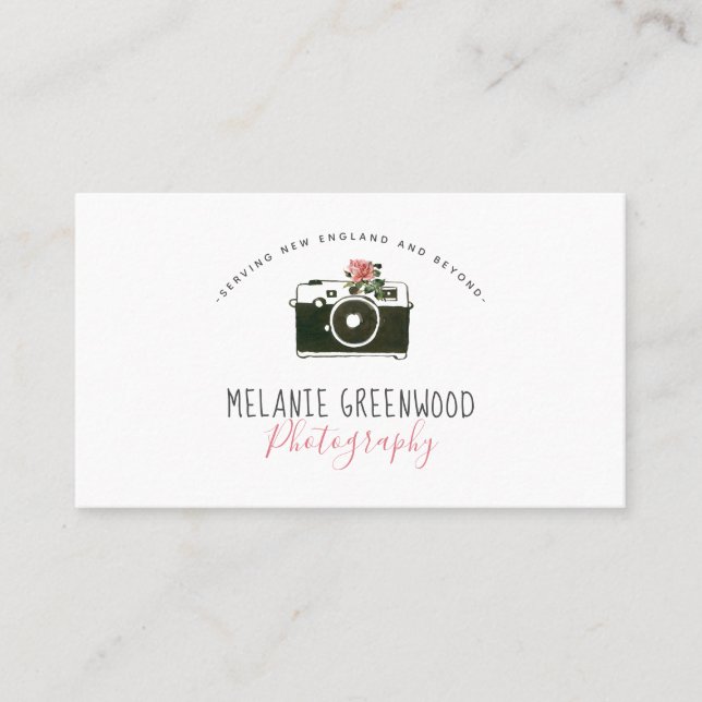 Retro Watercolor camera Photographer Business Card (Front)