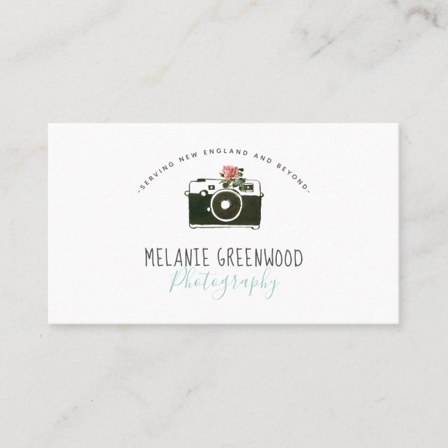 Retro Watercolor camera Photographer Business Card (Front)