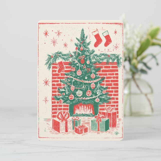 .Retro Watercolor Christmas Card (Standing Front)