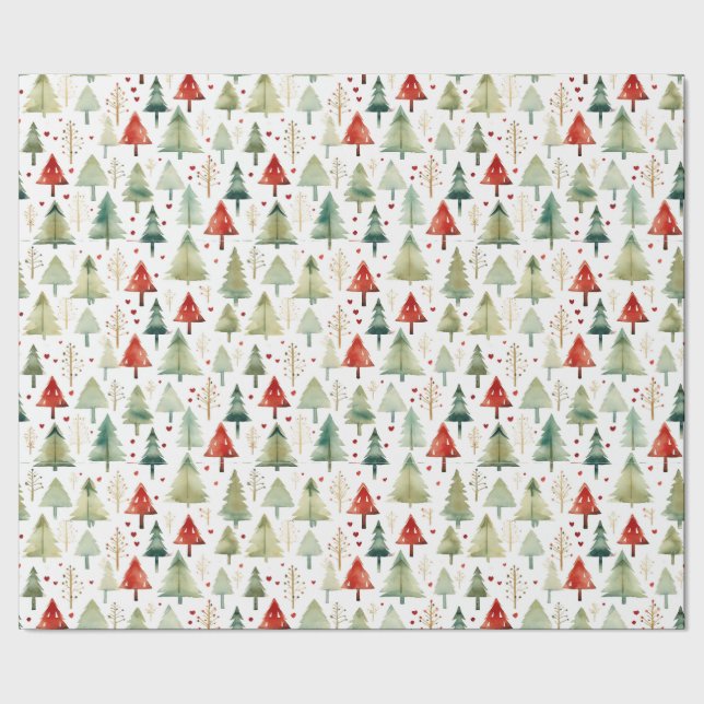 Retro Watercolor Christmas Trees Christmas  Wrapping Paper (Seam)