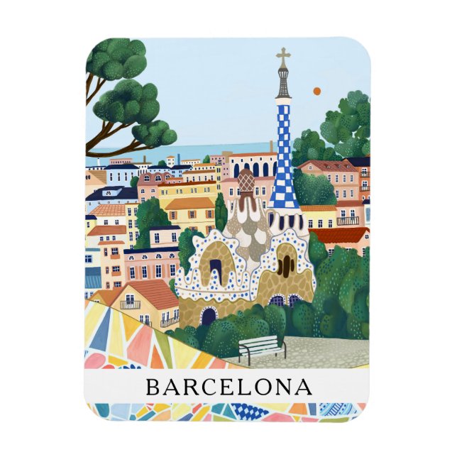 Retro Watercolor Coloful Barcelona Spain Travel   Magnet (Vertical)