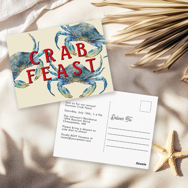 Retro Watercolor Crab Feast Postcard (Creator Uploaded)