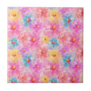 Retro Watercolor Floral Pattern Tile