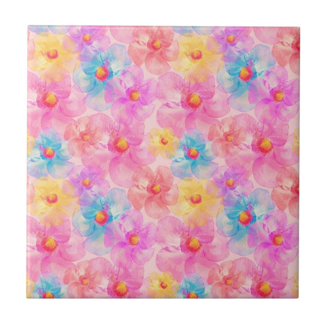 Retro Watercolor Floral Pattern Tile (Front)