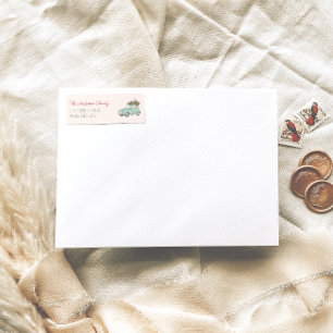 Retro Watercolor Green Merry Christmas Car Tree