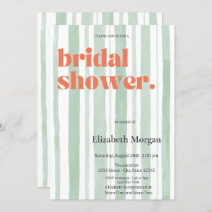  Retro Watercolor Green Stripes Bridal Shower Invitation