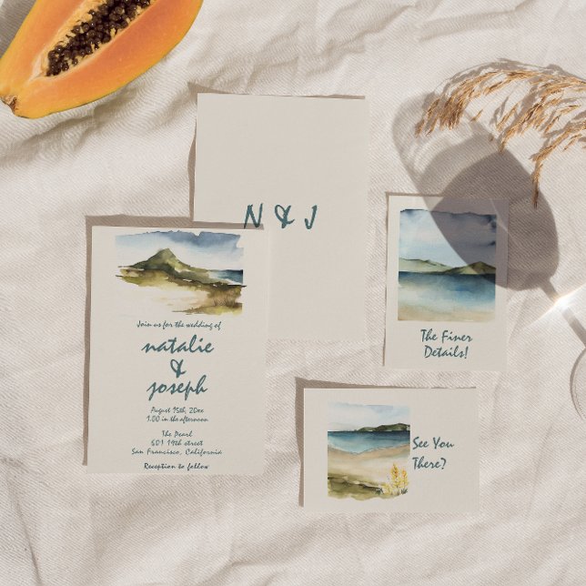 Retro Watercolor Hand Drawn Beach Unique Wedding  Invitation (Creator Uploaded)